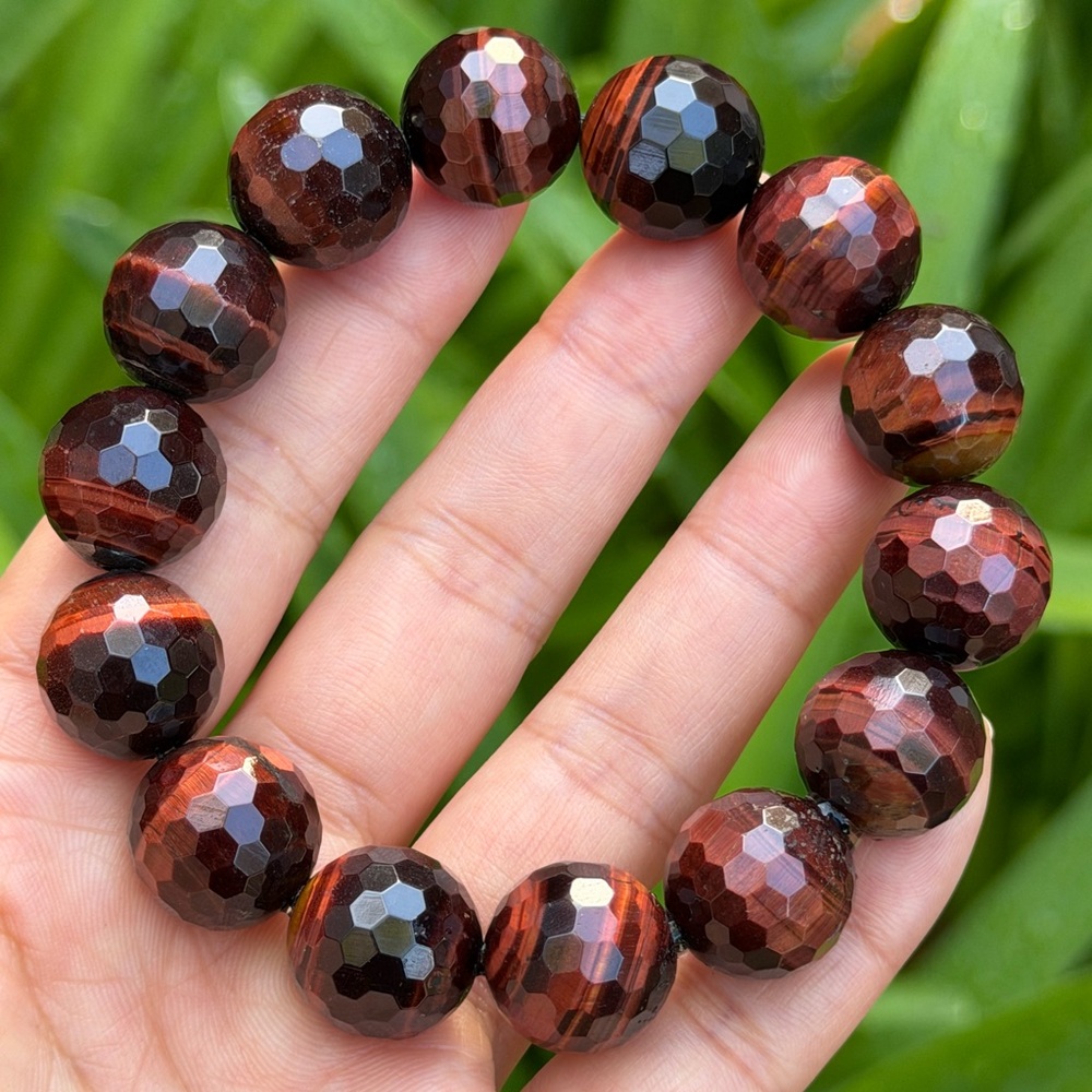 16mm stretchable faceted sparkling red tiger eye bracelet‎ 0559